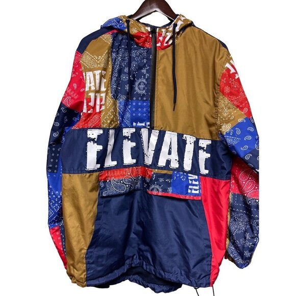 Elevate Mixed Print Spell Out Pull Over 1/2 Zip Hoodie Windbreaker Jacket Men's - Picture 2 of 9